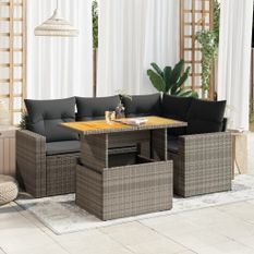 Salon de jardin 5 pcs avec coussins gris résine tressée