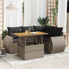 Salon de jardin 5 pcs avec coussins gris résine tressée