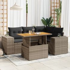 Salon de jardin 5 pcs avec coussins gris résine tressée