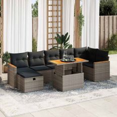 Salon de jardin 5 pcs avec coussins gris résine tressée