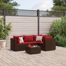 Salon de jardin 5 pcs avec coussins Marron Résine tressée