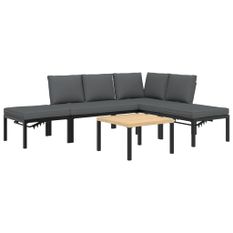 Salon de jardin 5 pcs avec coussins noir aluminium