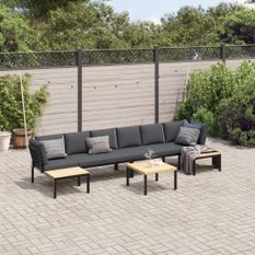 Salon de jardin 5 pcs avec coussins noir aluminium