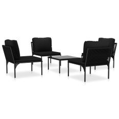 Salon de jardin 5 pcs avec coussins Noir PVC