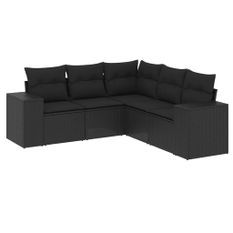 Salon de jardin 5 pcs avec coussins noir résine tressée