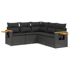 Salon de jardin 5 pcs avec coussins noir résine tressée