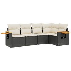 Salon de jardin 5 pcs avec coussins noir résine tressée