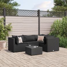 Salon de jardin 5 pcs avec coussins Noir Résine tressée