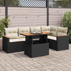 Salon de jardin 5 pcs avec coussins noir résine tressée acacia