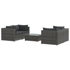 Salon de jardin 5 pcs avec coussins Résine tressée Gris 7