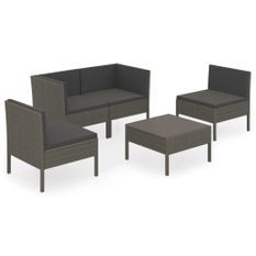 Salon de jardin 5 pcs avec coussins Résine tressée Gris 36
