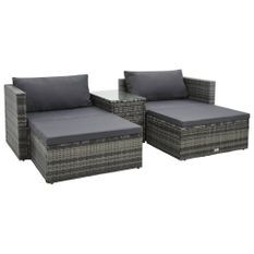 Salon de jardin 5 pcs avec coussins Résine tressée Gris 22