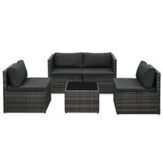 Salon de jardin 5 pcs avec coussins Résine tressée Gris 20