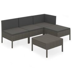 Salon de jardin 5 pcs avec coussins Résine tressée Gris 38