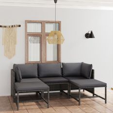 Salon de jardin 5 pcs avec coussins Résine tressée Gris