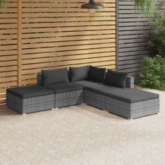 Salon de jardin 5 pcs avec coussins Résine tressée Gris