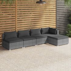 Salon de jardin 5 pcs avec coussins Résine tressée Gris