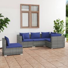 Salon de jardin 5 pcs avec coussins résine tressée gris