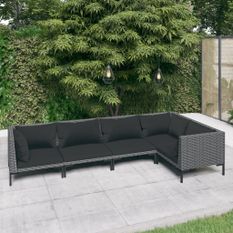 Salon de jardin 5 pcs avec coussins Résine tressée Gris foncé
