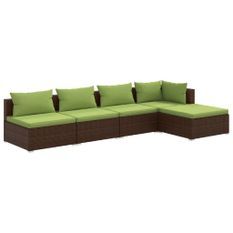 Salon de jardin 5 pcs avec coussins Résine tressée Marron 17