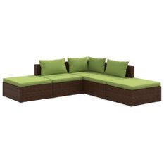 Salon de jardin 5 pcs avec coussins Résine tressée Marron 9