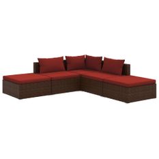 Salon de jardin 5 pcs avec coussins Résine tressée Marron 22