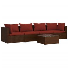 Salon de jardin 5 pcs avec coussins Résine tressée Marron 24