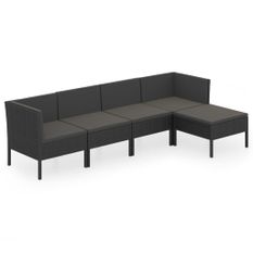 Salon de jardin 5 pcs avec coussins Résine tressée Noir 63