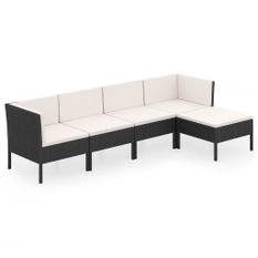 Salon de jardin 5 pcs avec coussins Résine tressée Noir 66