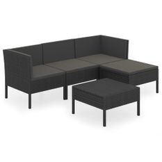 Salon de jardin 5 pcs avec coussins Résine tressée Noir 65