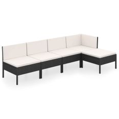Salon de jardin 5 pcs avec coussins Résine tressée Noir 60