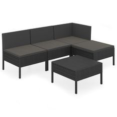 Salon de jardin 5 pcs avec coussins Résine tressée Noir 62