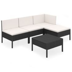 Salon de jardin 5 pcs avec coussins Résine tressée Noir 61