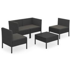 Salon de jardin 5 pcs avec coussins Résine tressée Noir 59
