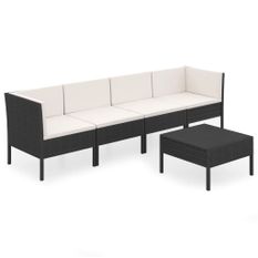 Salon de jardin 5 pcs avec coussins Résine tressée Noir 56