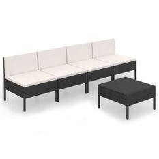 Salon de jardin 5 pcs avec coussins Résine tressée Noir 54
