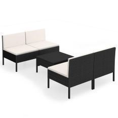 Salon de jardin 5 pcs avec coussins Résine tressée Noir 51