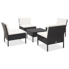 Salon de jardin 5 pcs avec coussins Résine tressée Noir 38
