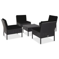 Salon de jardin 5 pcs avec coussins Résine tressée Noir 33