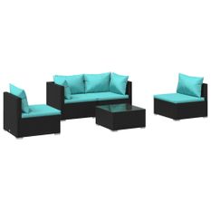 Salon de jardin 5 pcs avec coussins Résine tressée Noir 32