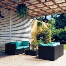 Salon de jardin 5 pcs avec coussins Résine tressée Noir