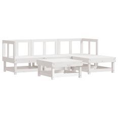 Salon de jardin 5 pcs blanc bois massif de pin