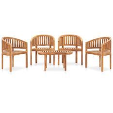 Salon de jardin 5 pcs en forme de banane Bois de teck solide 3