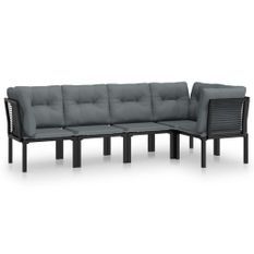 Salon de jardin 5 pcs noir et gris résine tressée