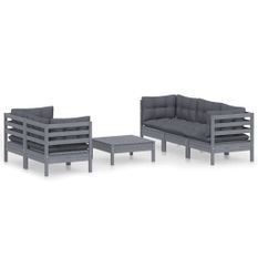 Salon de jardin 6 pcs avec coussins anthracite bois de pin