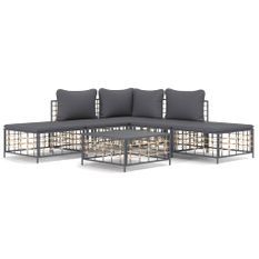 Salon de jardin 6 pcs avec coussins anthracite résine tressée