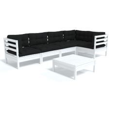Salon de jardin 6 pcs avec coussins Blanc Bois de pin