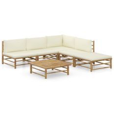 Salon de jardin 6 pcs avec coussins blanc crème Bambou 7