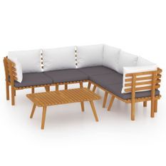 Salon de jardin 6 pcs avec coussins Bois d'acacia solide 2