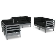 Salon de jardin 6 pcs avec coussins Bois de pin massif 5